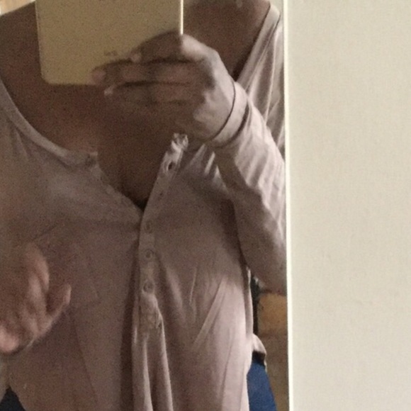 🆕Brown Scoop Neck Henley Long Sleeve Rounded Hem Oversized Slouchy Fit Pocket T - Picture 5 of 9