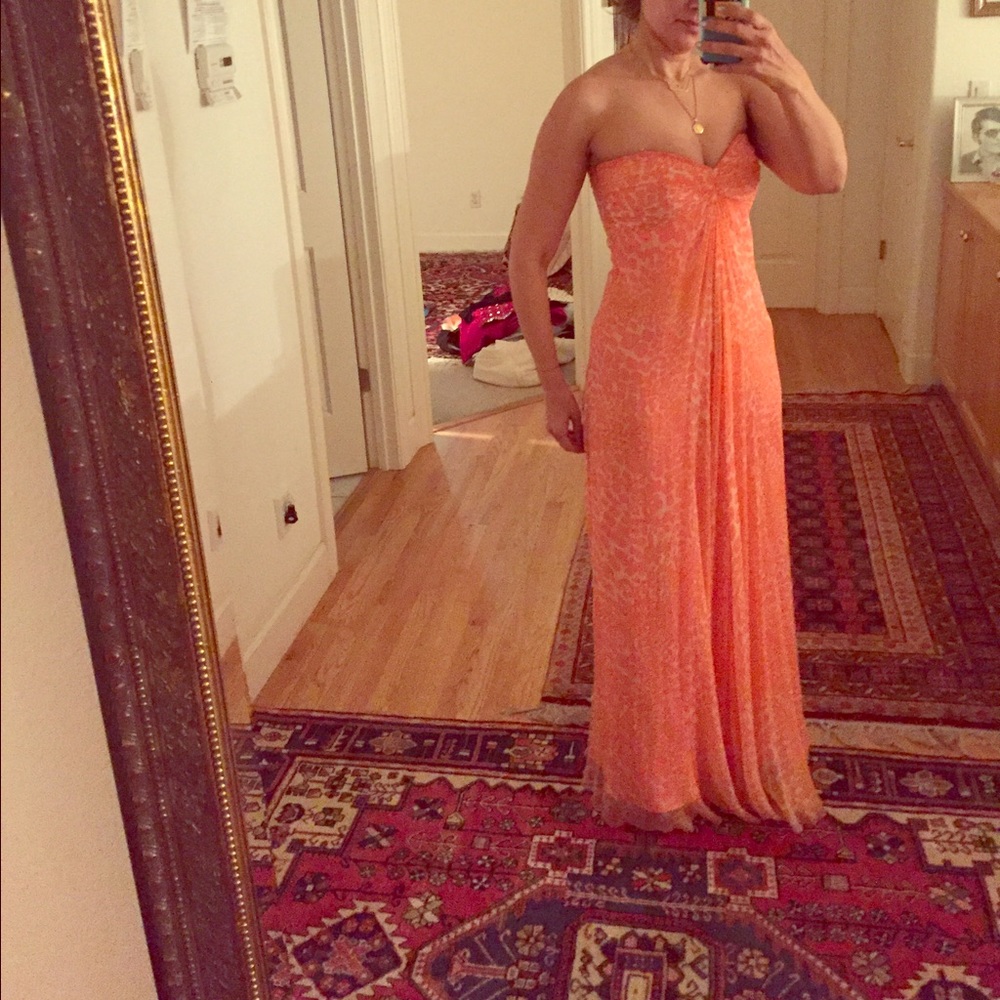 Coral Strapless Sweetheart Maxi Gown – Elegant Evening / Formal Dress