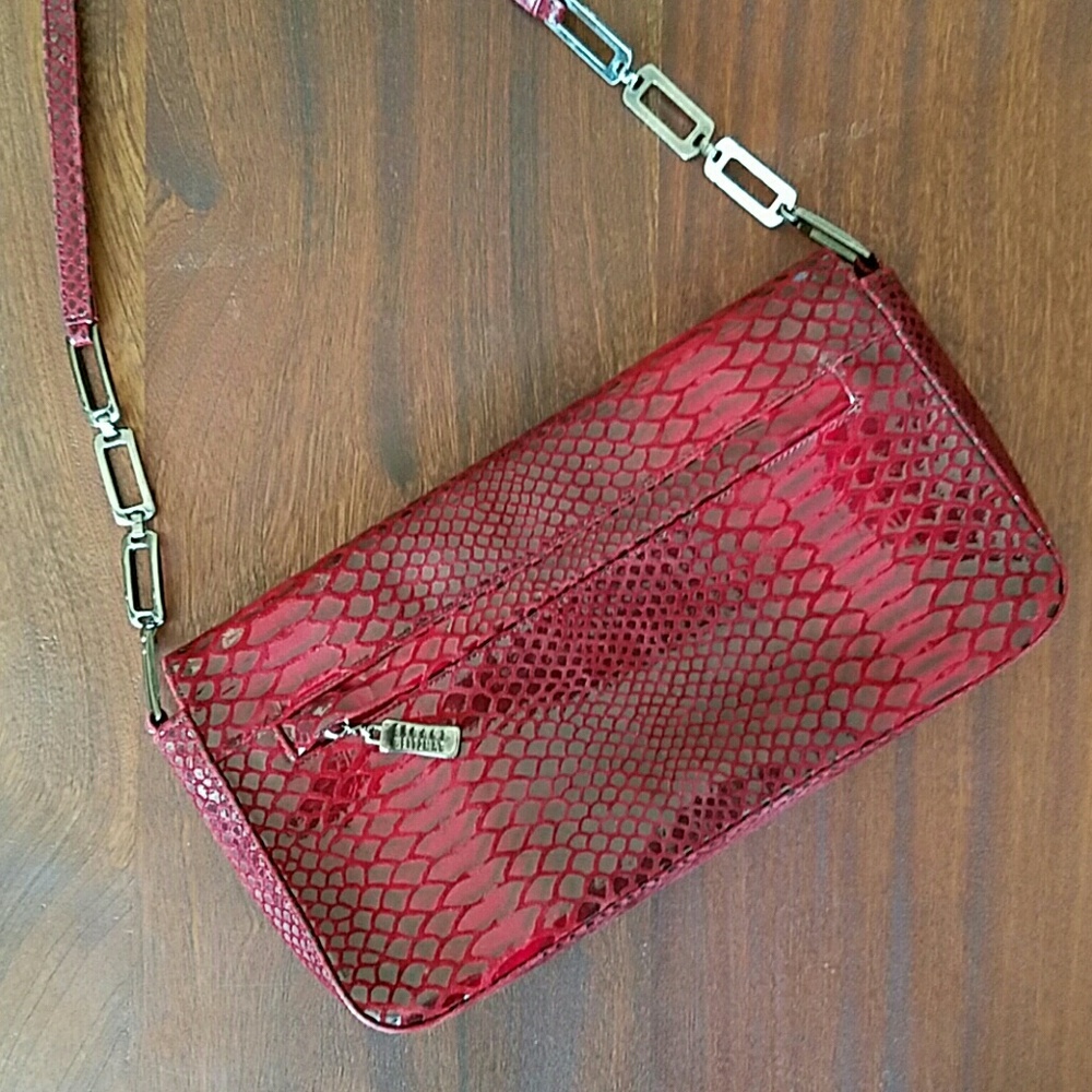 Stuart Weitzman Crimson Snake Print Purse - Picture 3 of 6