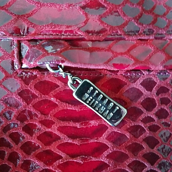Stuart Weitzman Crimson Snake Print Purse - Picture 4 of 6