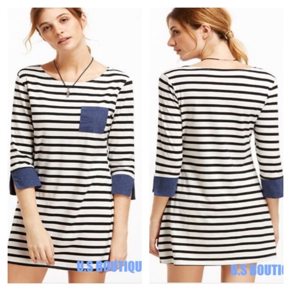 Contrast Trim Striped Tee Dress