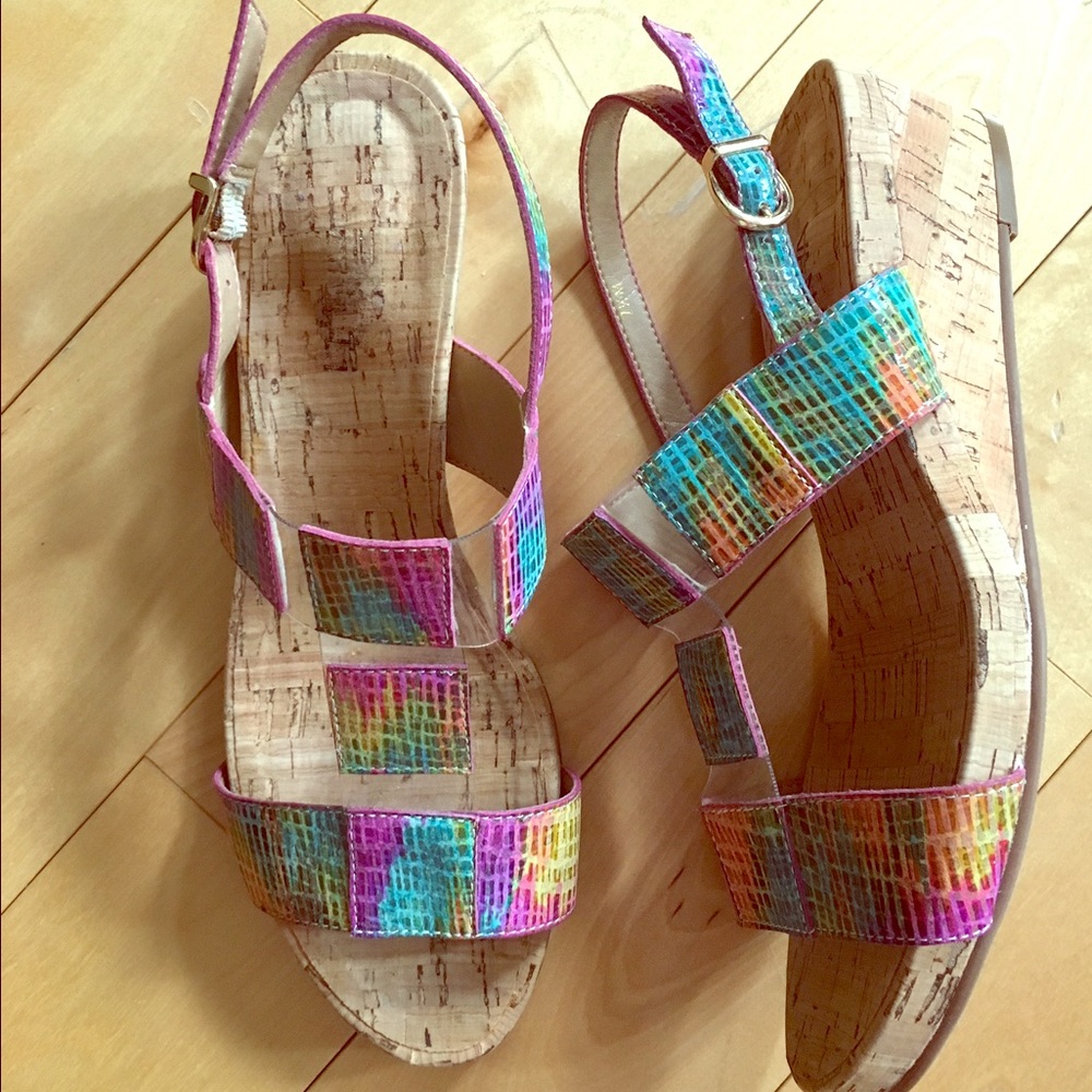 Van Eli leather and cork wedge sandals
