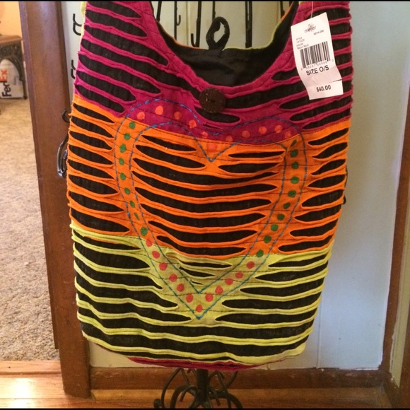 Brightly colored boho hobo bag w/ zipper - Picture 2 of 8