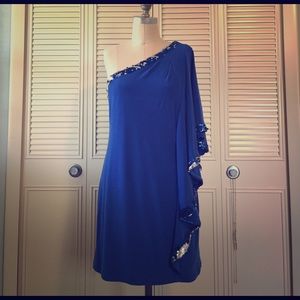 Blue one-shouldered bodycon mini club dress