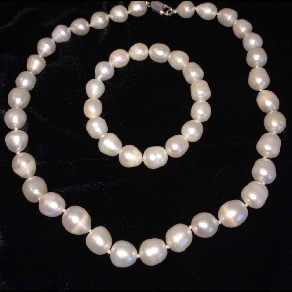 NEW Sterling Silver 12-13mm Freshwater Pearl Set