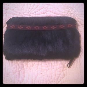 Emerald green zip fur wallet