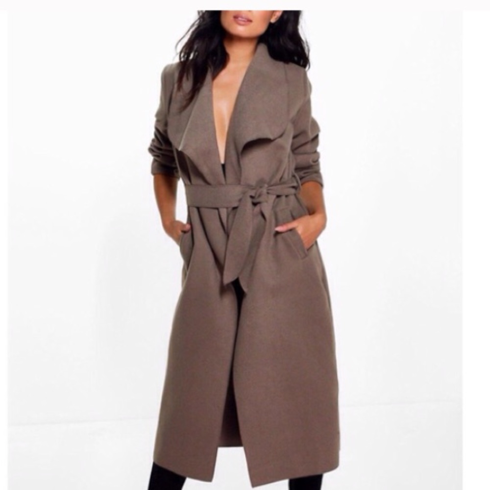 NWT - Wide Collar Belted Waterfall Duster Jacket