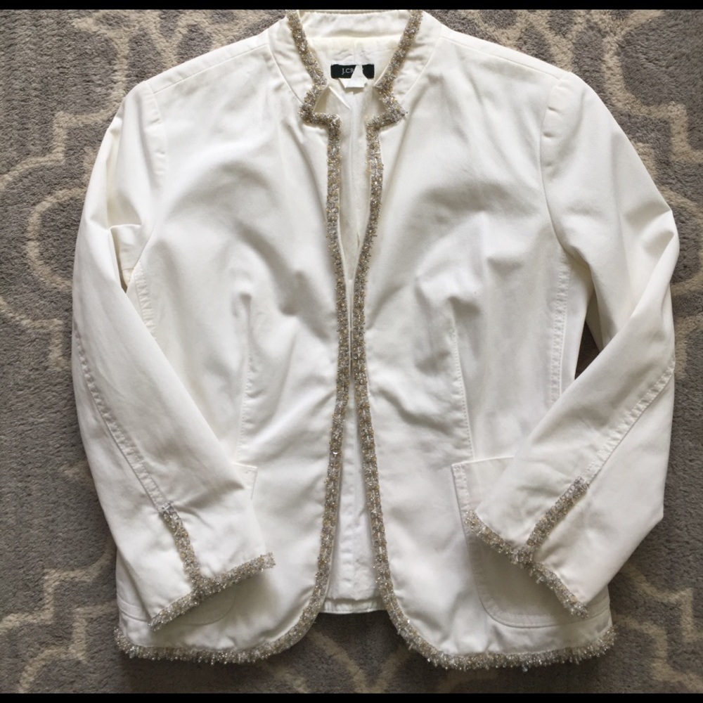 J. Crew White Blazer with Metallic Sequins size 2P