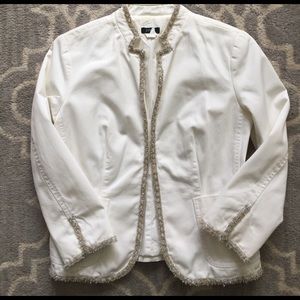 J. Crew White Blazer with Metallic Sequins size 2P