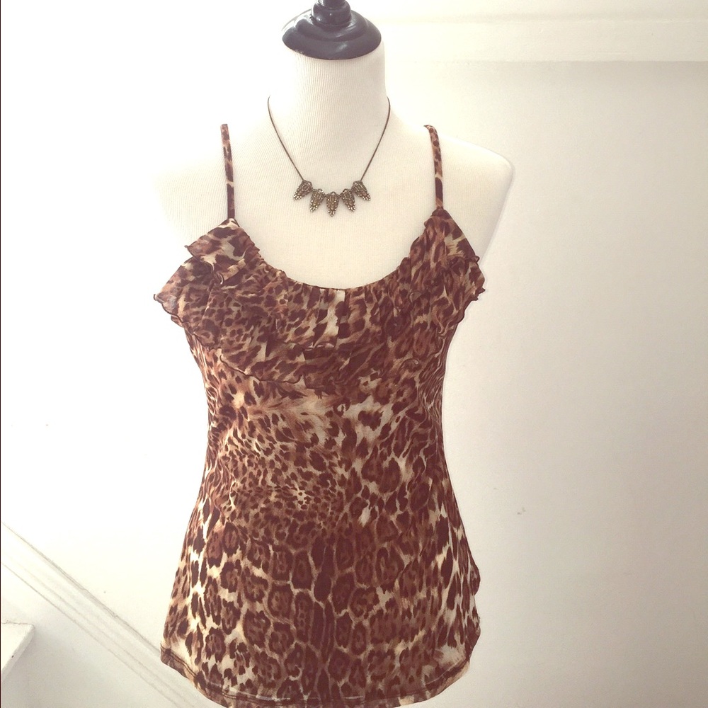 INC International Concepts Leopard Ruffled Tank
