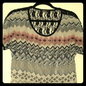 Native American inspired top with blk lace back