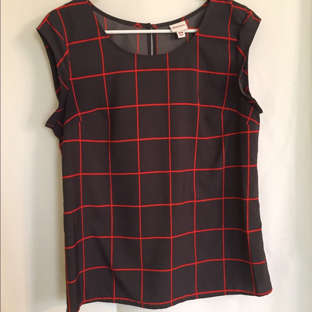 Grey and Red Sleeveless Top