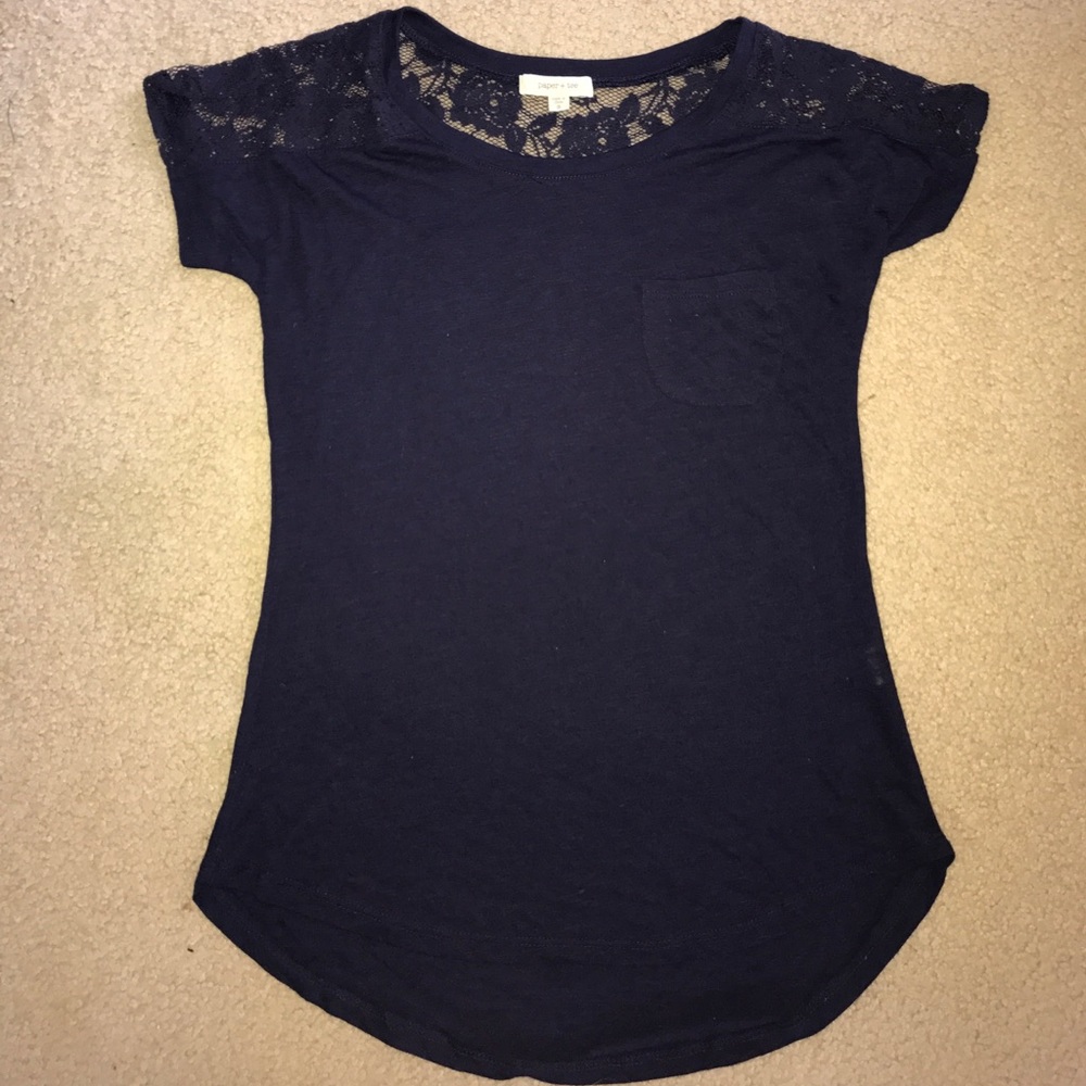 Navy Blue Lace Detail Tee