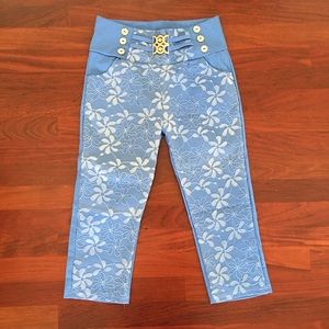 Light Blue Flower Lace Capris