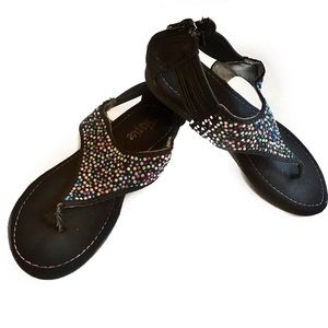Justice Girl's Black Thong Zip Back Bling Sandal 1