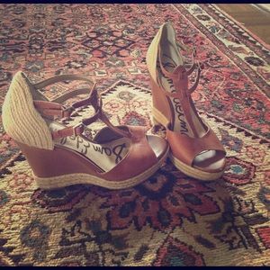 Sam Edelman tan leather espadrilles wedge sandals