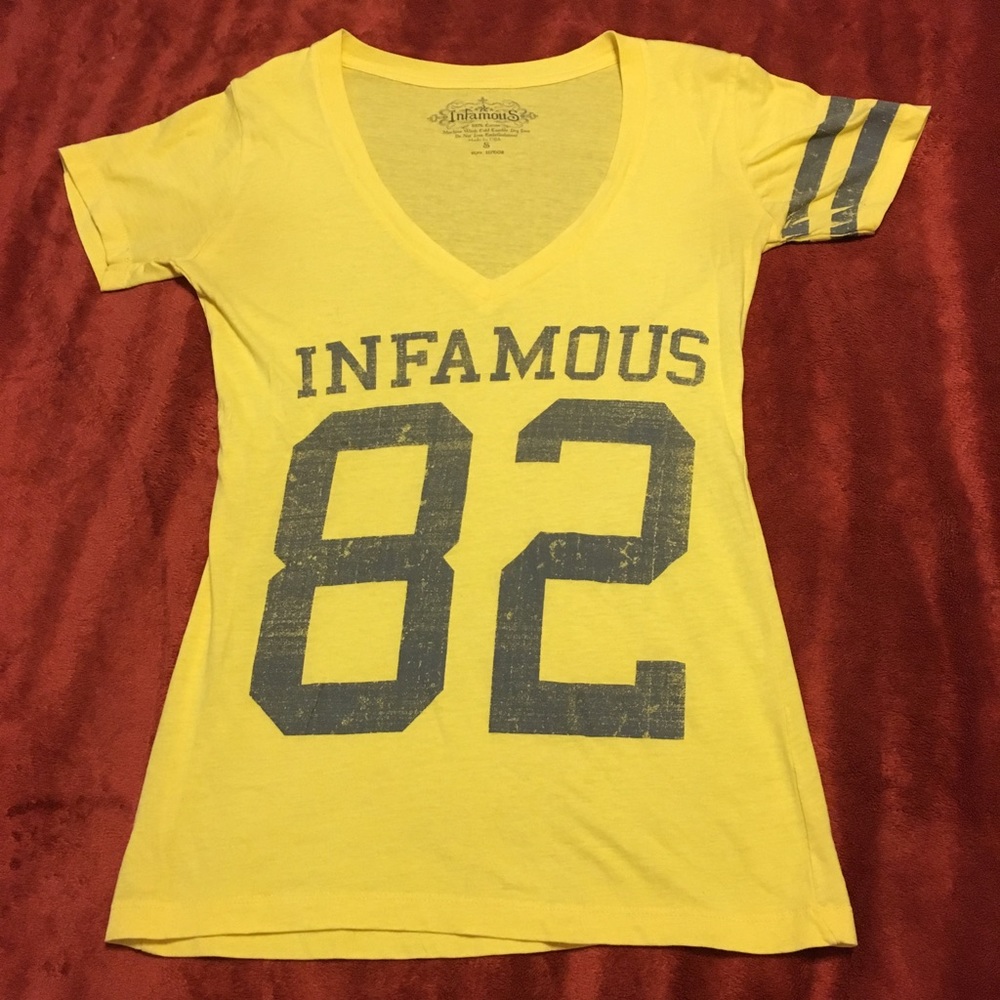 Womens Yellow Infamous V-Neck Tee Small