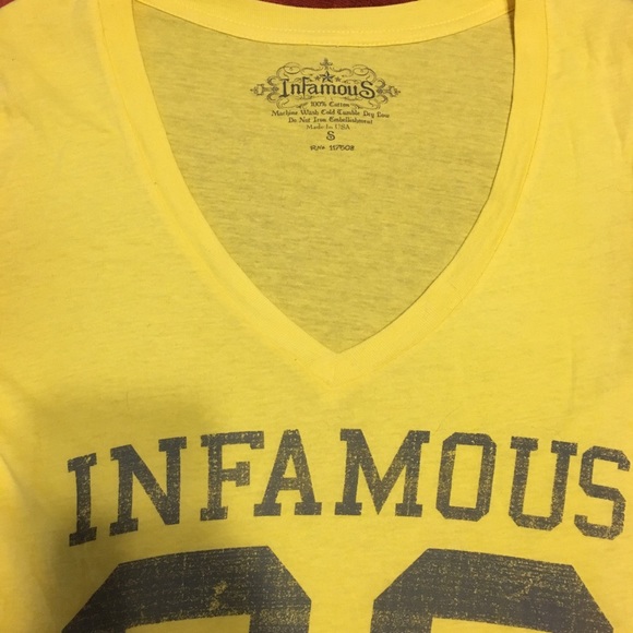 Womens Yellow Infamous V-Neck Tee Small - Picture 2 of 2