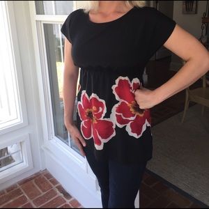 Beautiful black top with red floral pattern