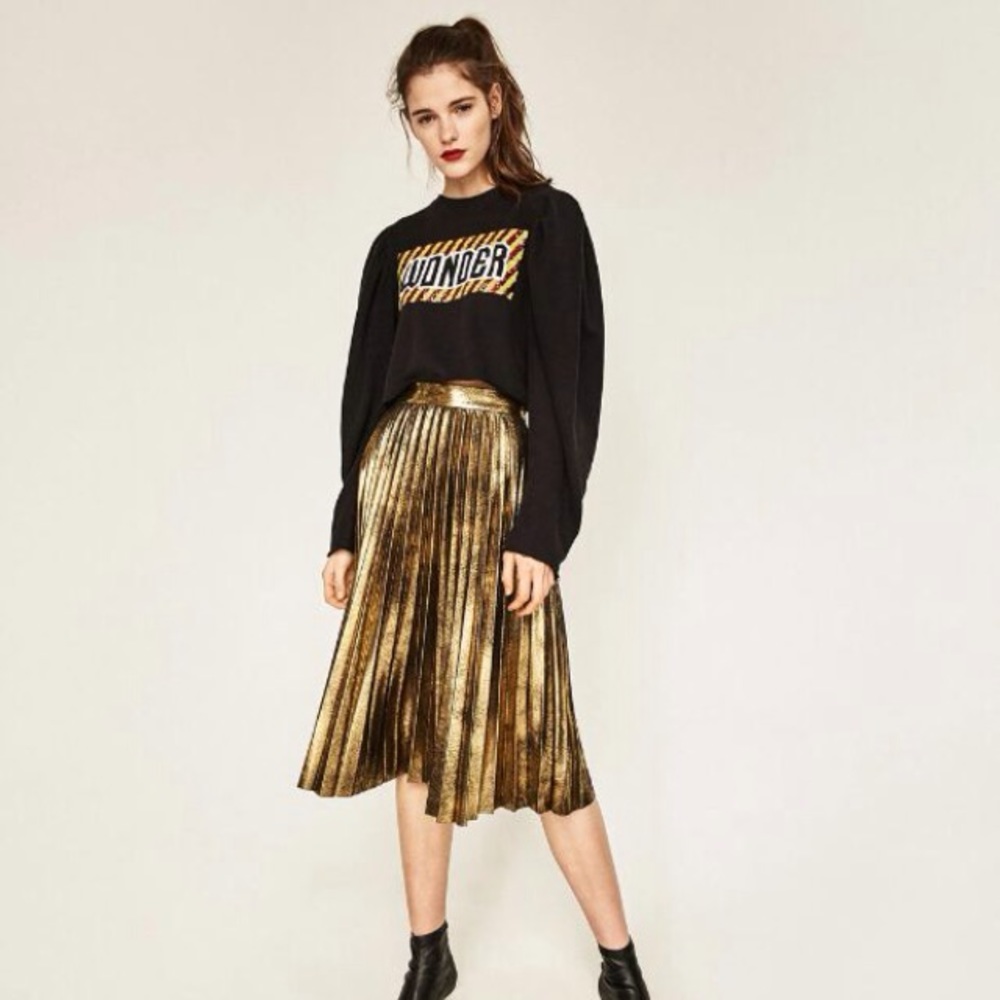 Zara metallic pleated skirt