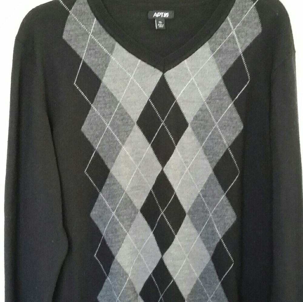 $PRICE DROP$  APT.9, BLACK/grey argyle sweater