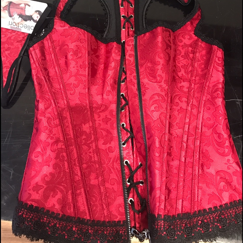 Brocade Racerback Corset a/Bone Trim & G-string