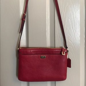 Red pebble leather cross body coach bag