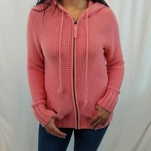 Old Navy Coral Knit Full Zip Sweater w/ Hood
