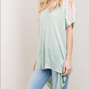 NEW Cold Shoulder with Lace Top in Lime