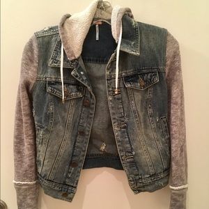 Free People XS hooded grey and denim jacket