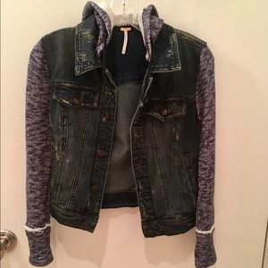 Free People XS hooded navy and dark denim jacket