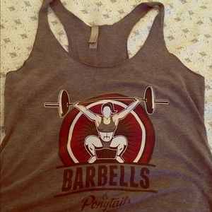 Barbells and Ponytails Red Logo Tank size M