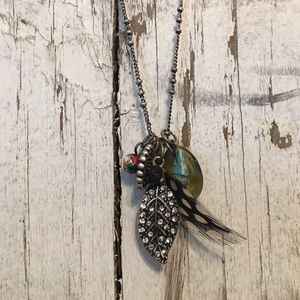 Jewel and Feather Necklace