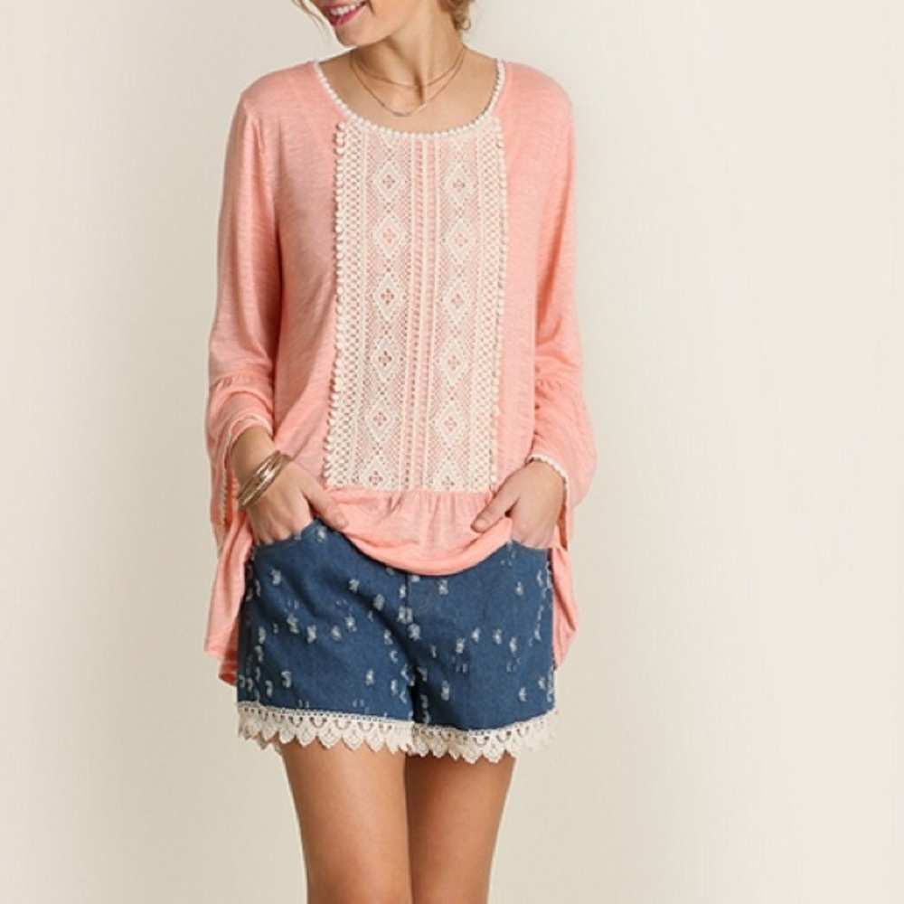 Coral Top with flare sleeves
