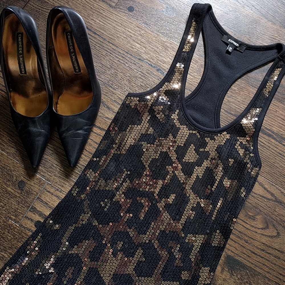 Express leopard sequin dress