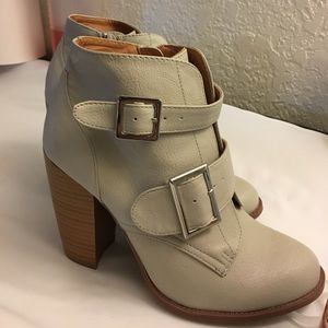 Beige Zip-Up Ankle Booties