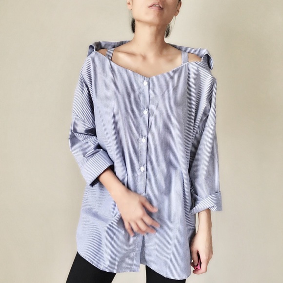 Boyfriend shirt collar back tunic top - Picture 2 of 4