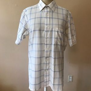 John Henry Blue/White/Tan Plaid SS Dress Shirt