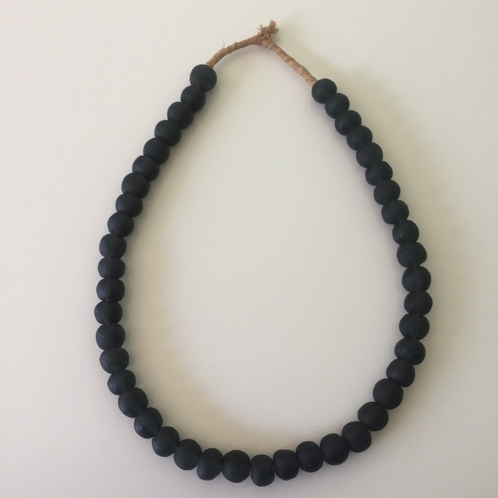 Recycled Ghana glass bead necklace in dark grey.