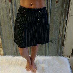 Black & White Pinstripe Pleated Pearl False Button Godet Skirt
