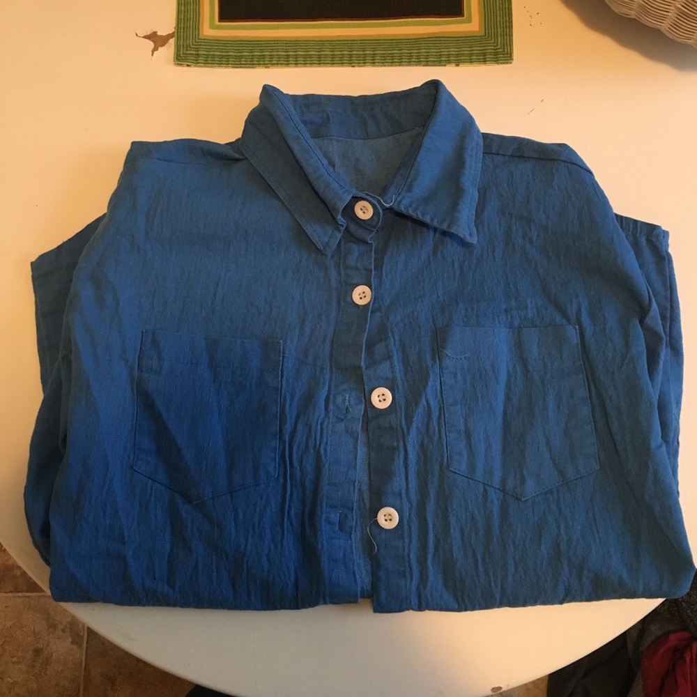 Blue jean button up.