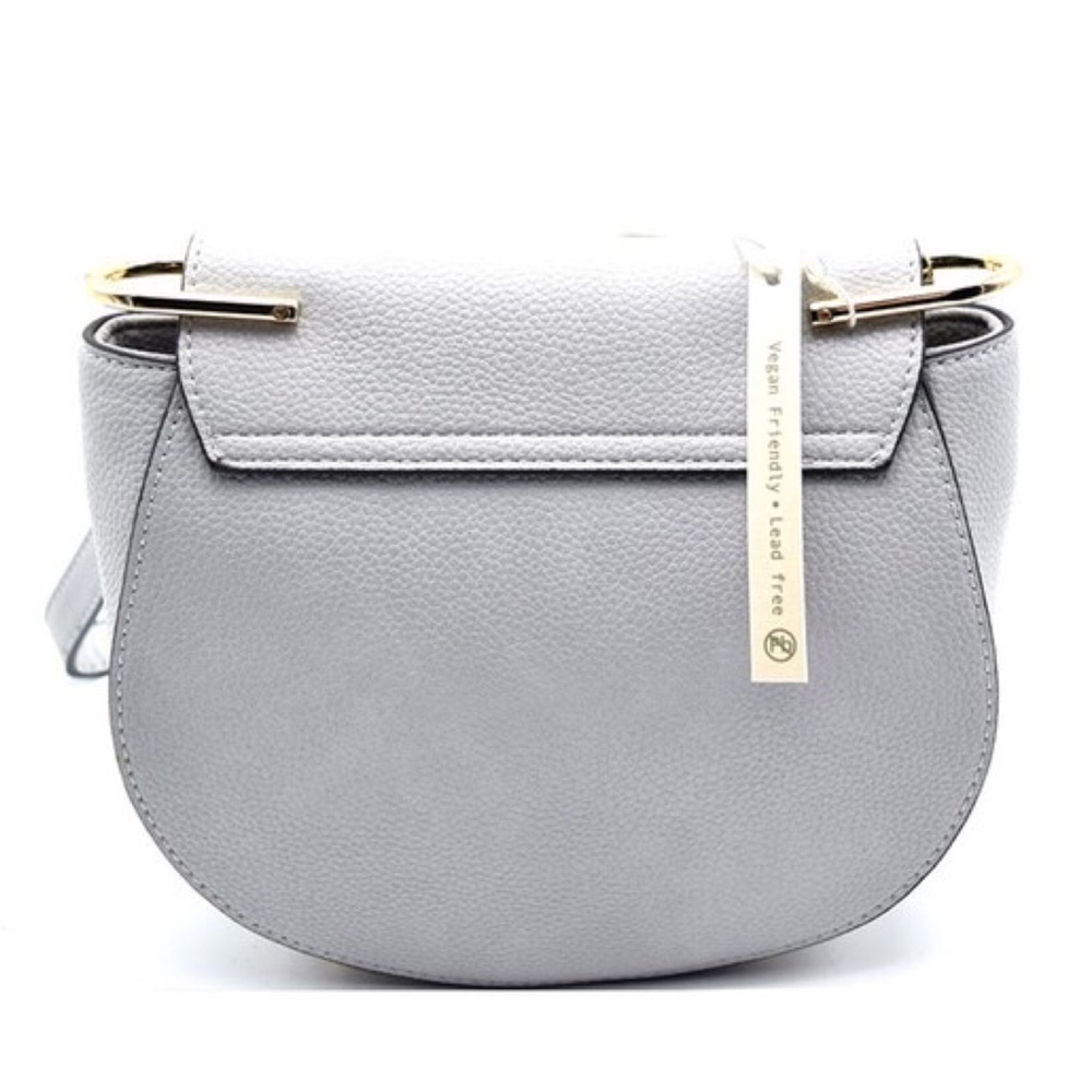 Black Pebble Vegan Leather Saddle Bag Goldtone - Picture 3 of 4