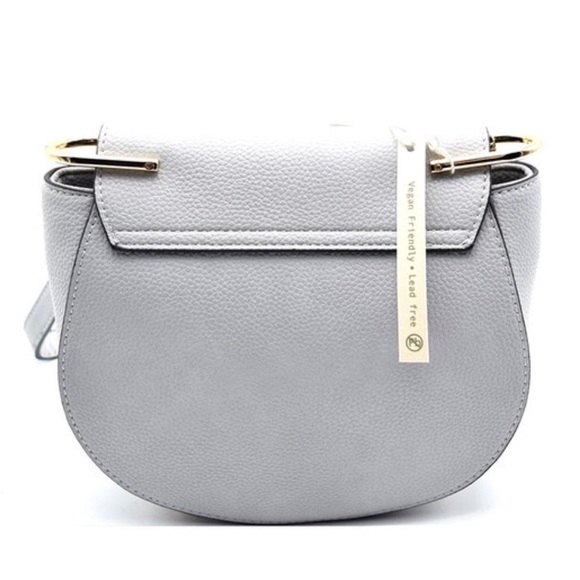 Black Pebble Vegan Leather Saddle Bag Goldtone - Picture 3 of 4