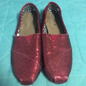 Women's Red Glitter Toms