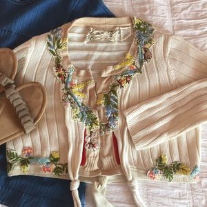 FINAL MARKDOWN!  Anthro embroidered cardigan