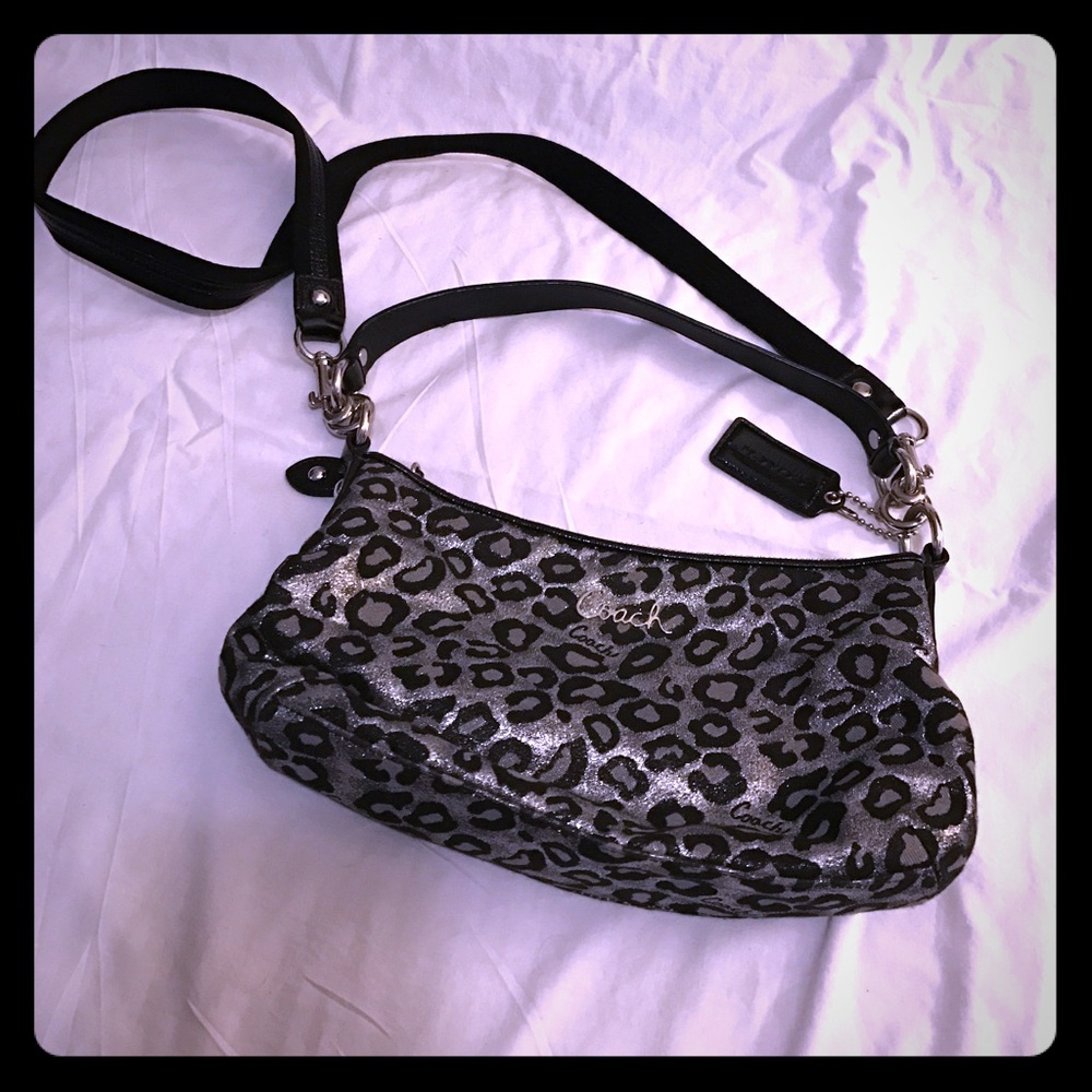 Coach Ocelot Silver and Black Cross Body Purse