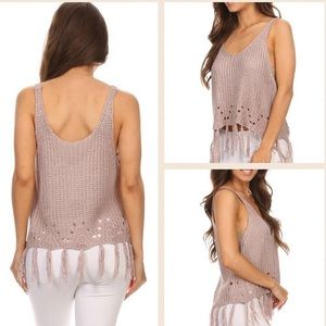 Fringe Sleeveless Top - Blush Pink