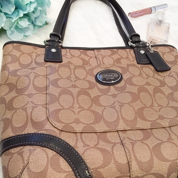 COACH Signature Outline Zip Top Shoulder Bag - Picture 2 of 5
