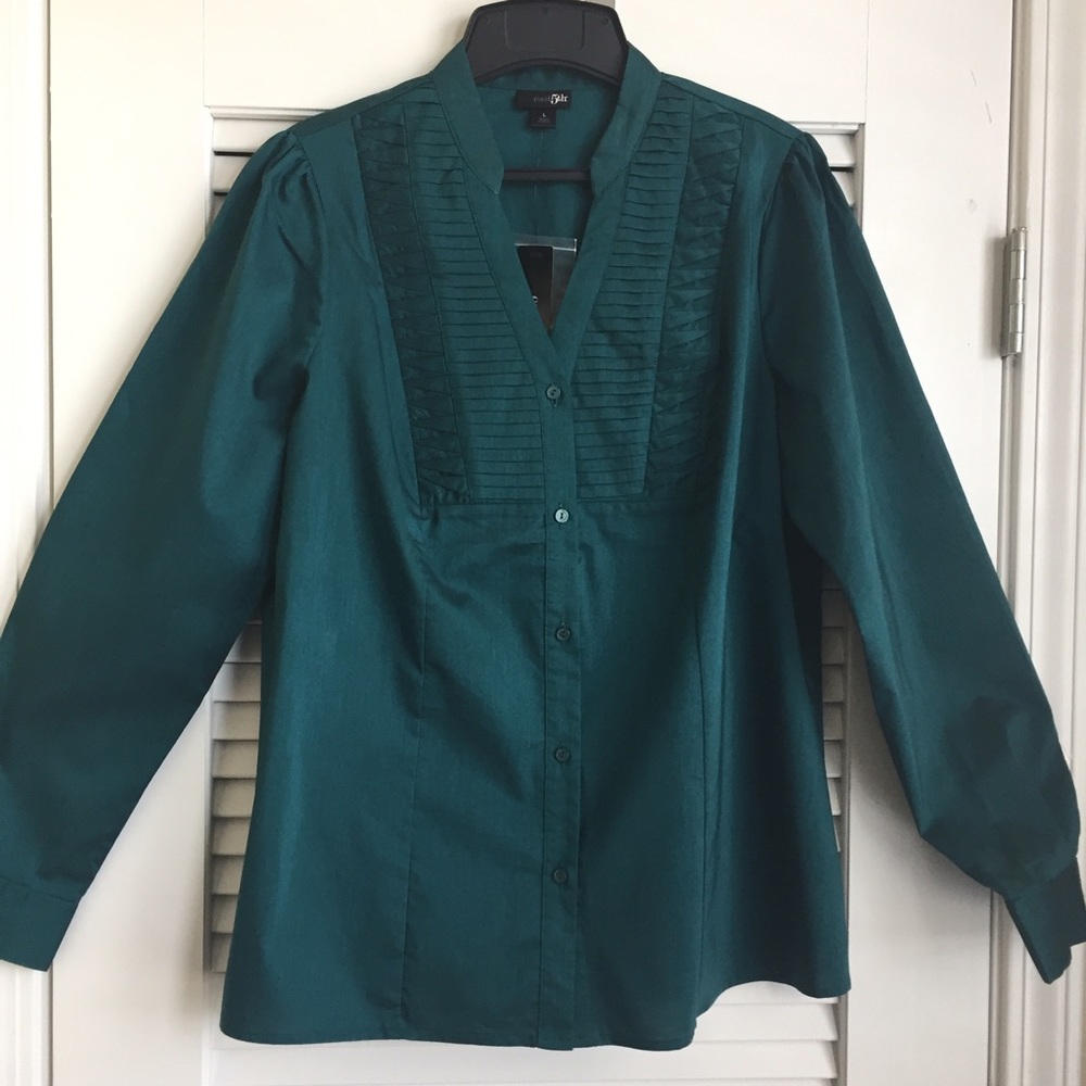 East 5th teal blouse, size L