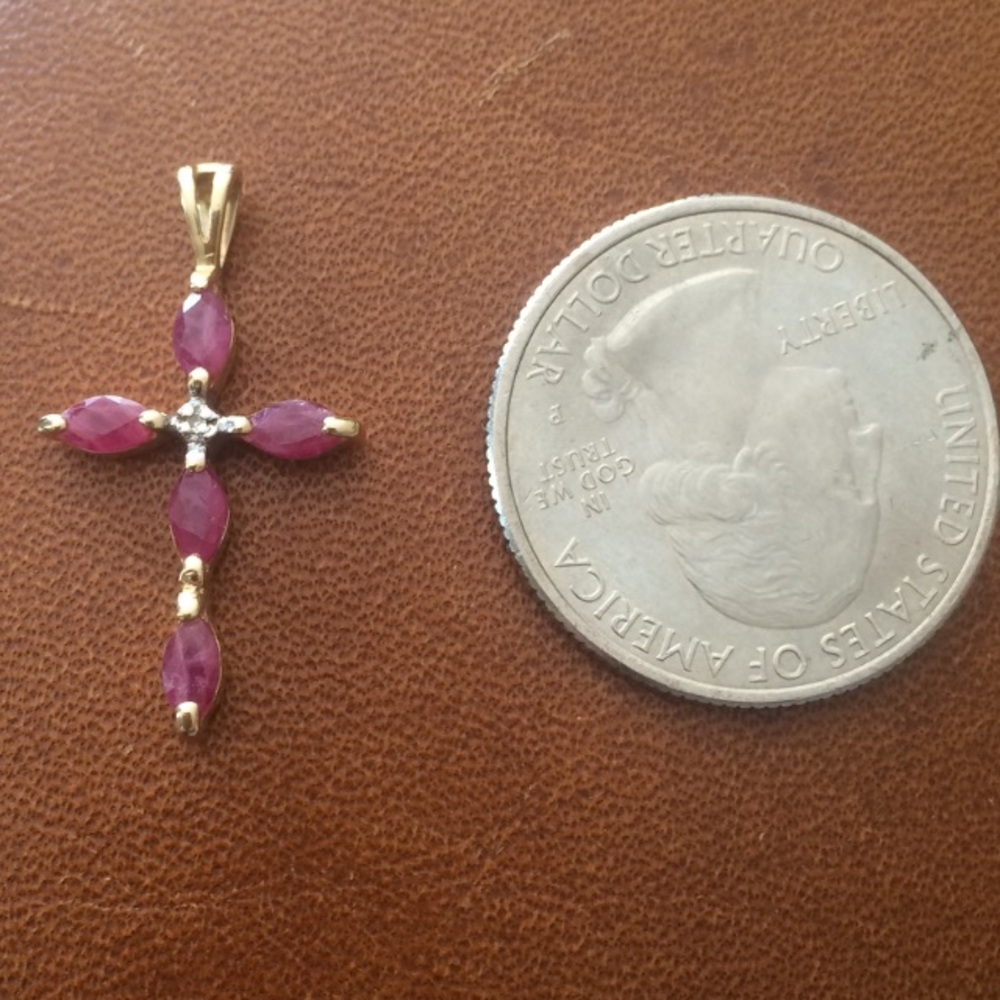 ⚡️SALE⚡️14k 14 k Yellow Gold Ruby & Diamond Cross